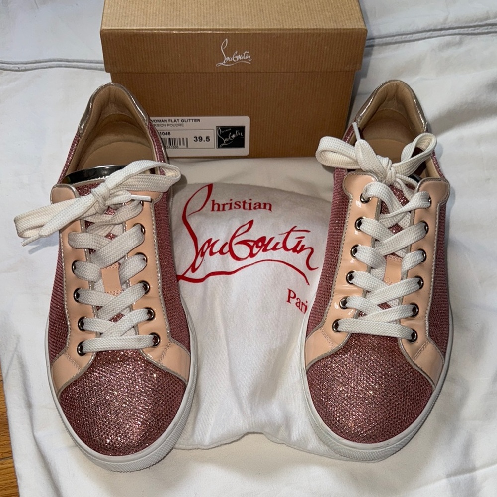 Christian Louboutin Pink High-Top Sneakers with Red Soles